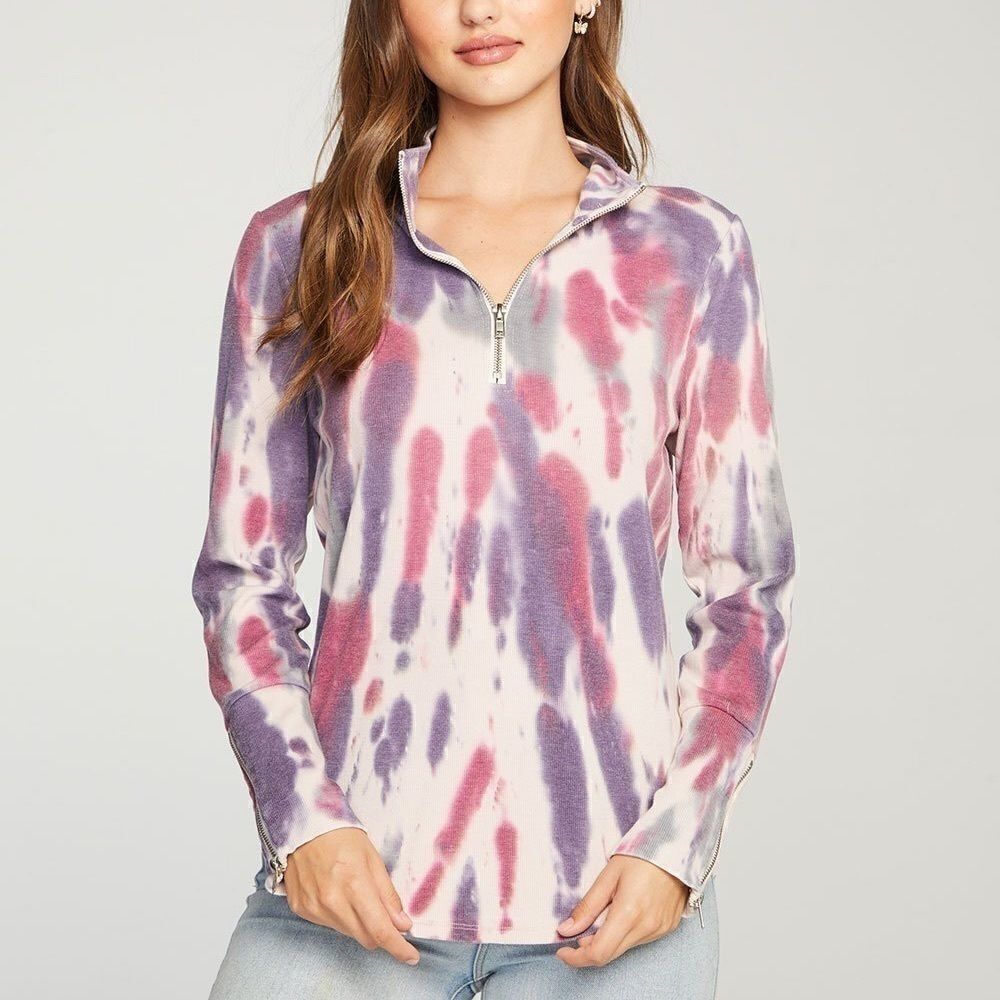 Chaser Quarter Zip Tie Dye Mock Neck Top
